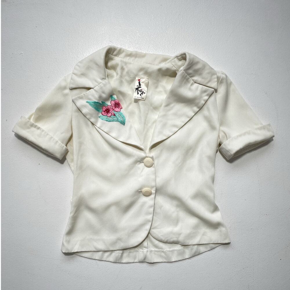 Vtg 70s JODY T Of California Collared Embroidered Tailored Top Sz S / 40s Retro